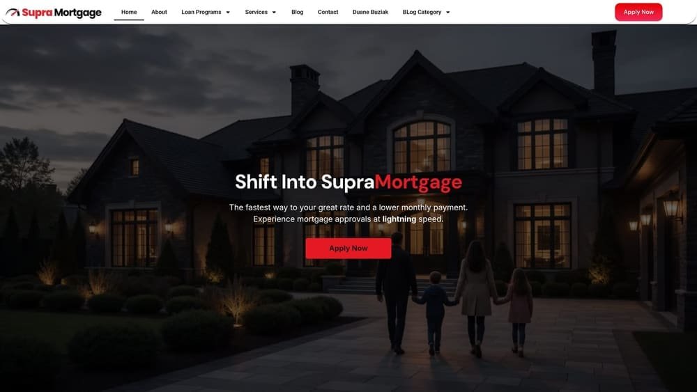 Screenshot of Supra Mortgage website