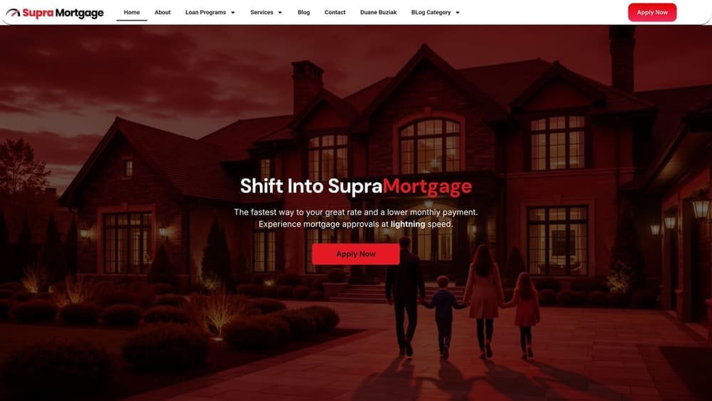 Screenshot of Supra Mortgage website