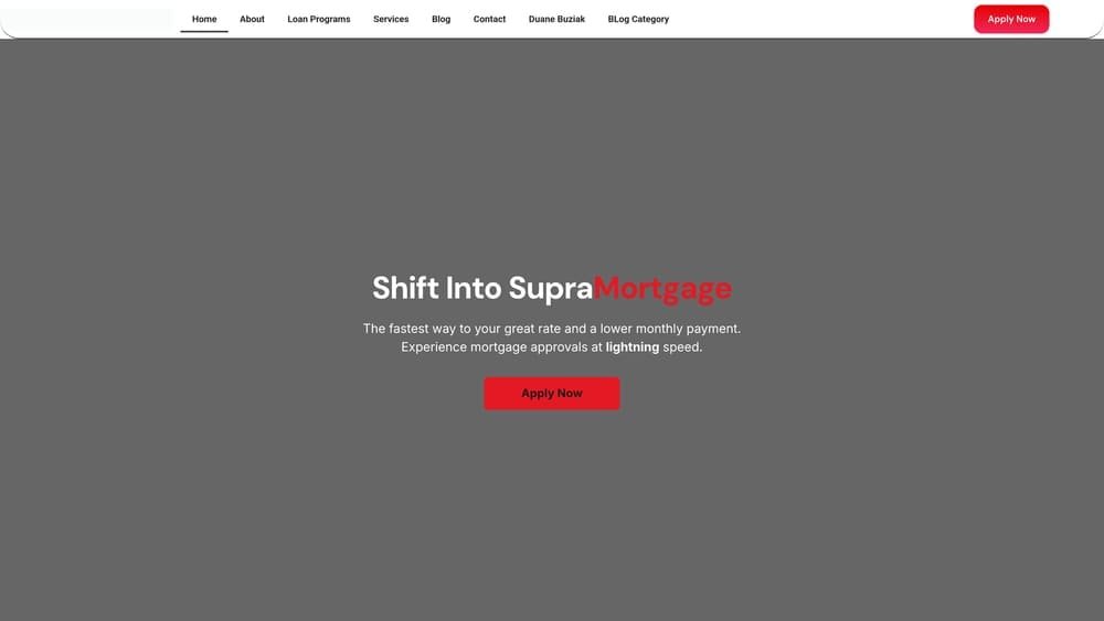 Screenshot of Supra Mortgage website