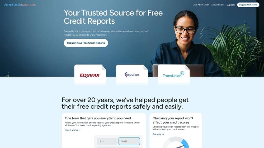 Screenshot of AnnualCreditReport.com website