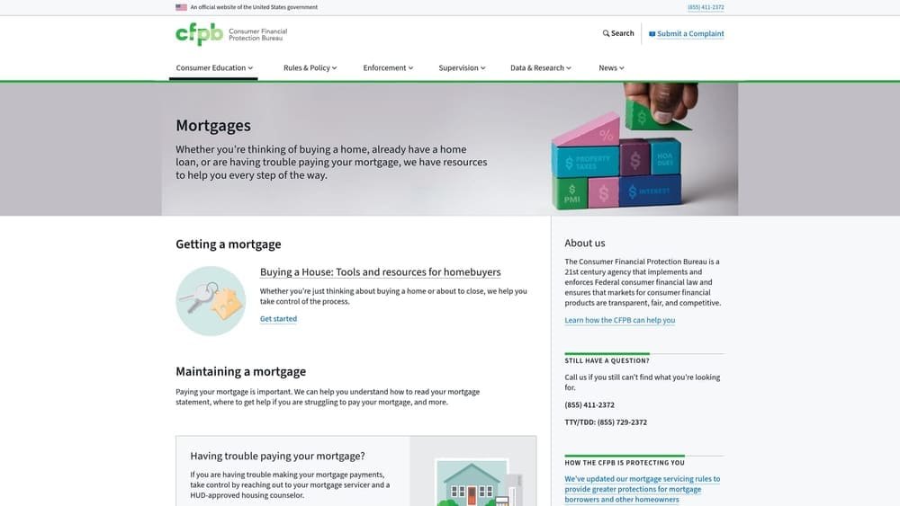 Screenshot of CFPB Mortgage Tools website